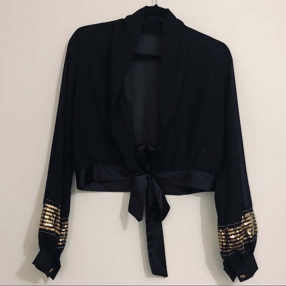 NASTY GAL// sequined sheer tied crop top - Picture 5 of 6